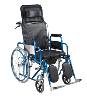 High-quality Reclining High back Toilet Commode Chair Canual Karma Wheelchair with Wlevating legrest