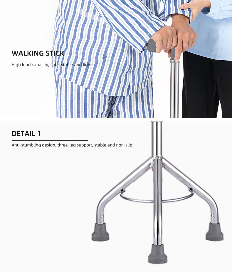 Aluminum Walking Aids for Disabled or Elderly Cane Rehabilitation Therapy Supplies with Three Legs ALK526