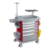 Color Moveable Hospital Emergency Trolley Hospital Furniture 4 Silent Medical Castors for Hospital ABS Plastic 5 Drawers ISO